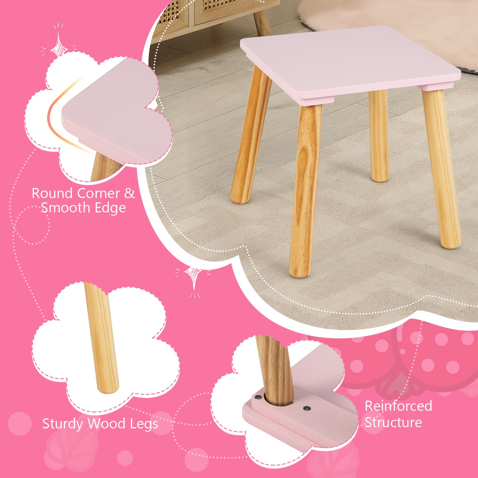 2-in-1 Children Vanity Table Stool Set with Mirror, Pink Kids Vanities at Gallery Canada
