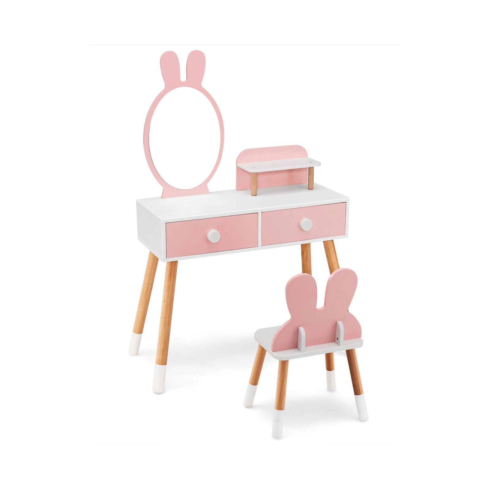 Kids Vanity Table and Chair Set with Drawer Shelf and Rabbit Mirror, Pink Kids Vanities at Gallery Canada