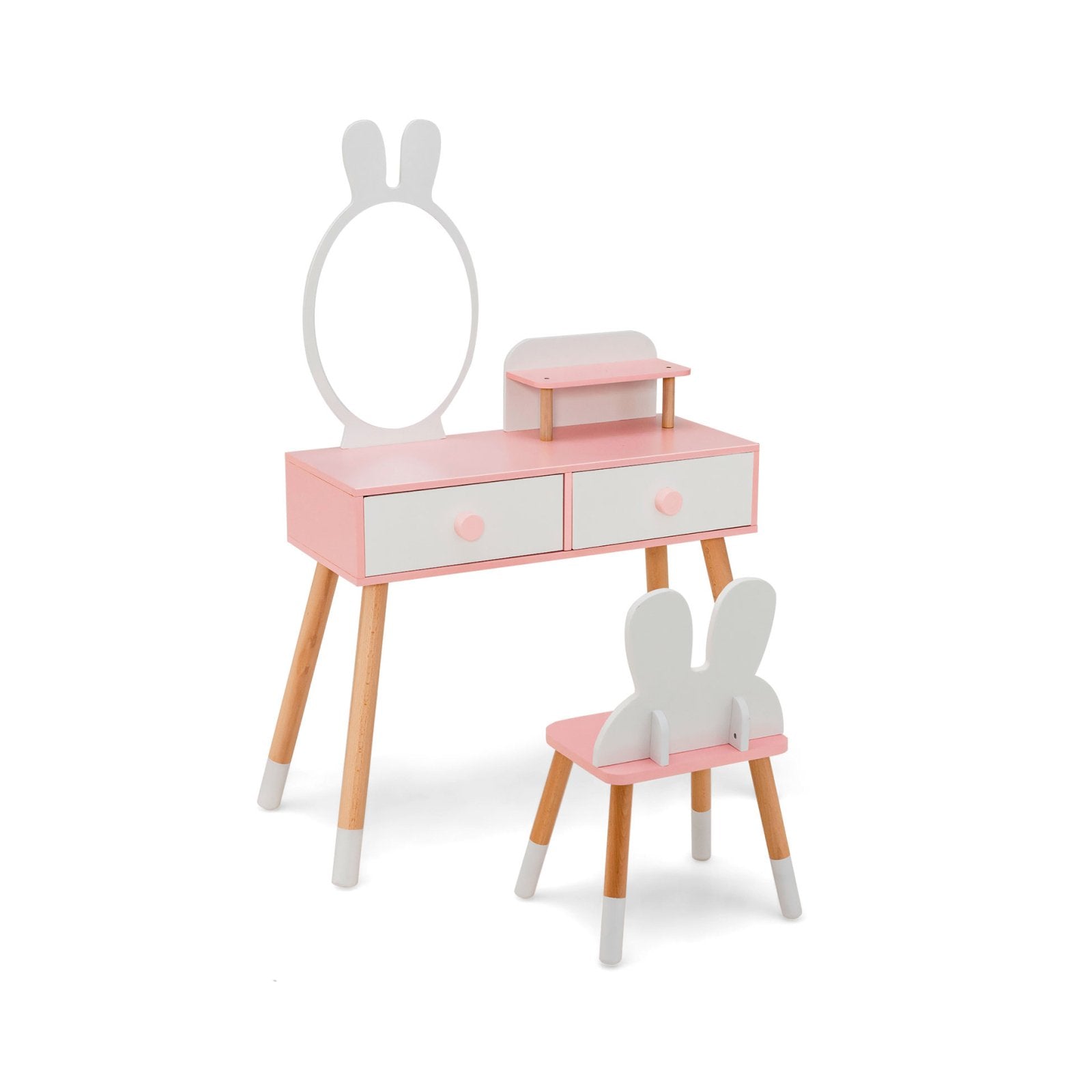 Kids Vanity Table and Chair Set with Drawer Shelf and Rabbit Mirror, White Kids Vanities   at Gallery Canada