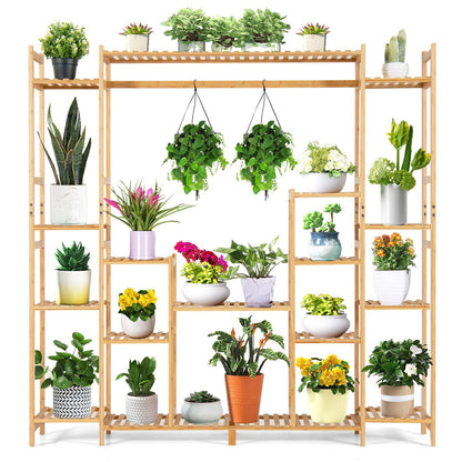 9-Tier Bamboo Plant Stand with Hanging Rack, Natural Plant Stands   at Gallery Canada