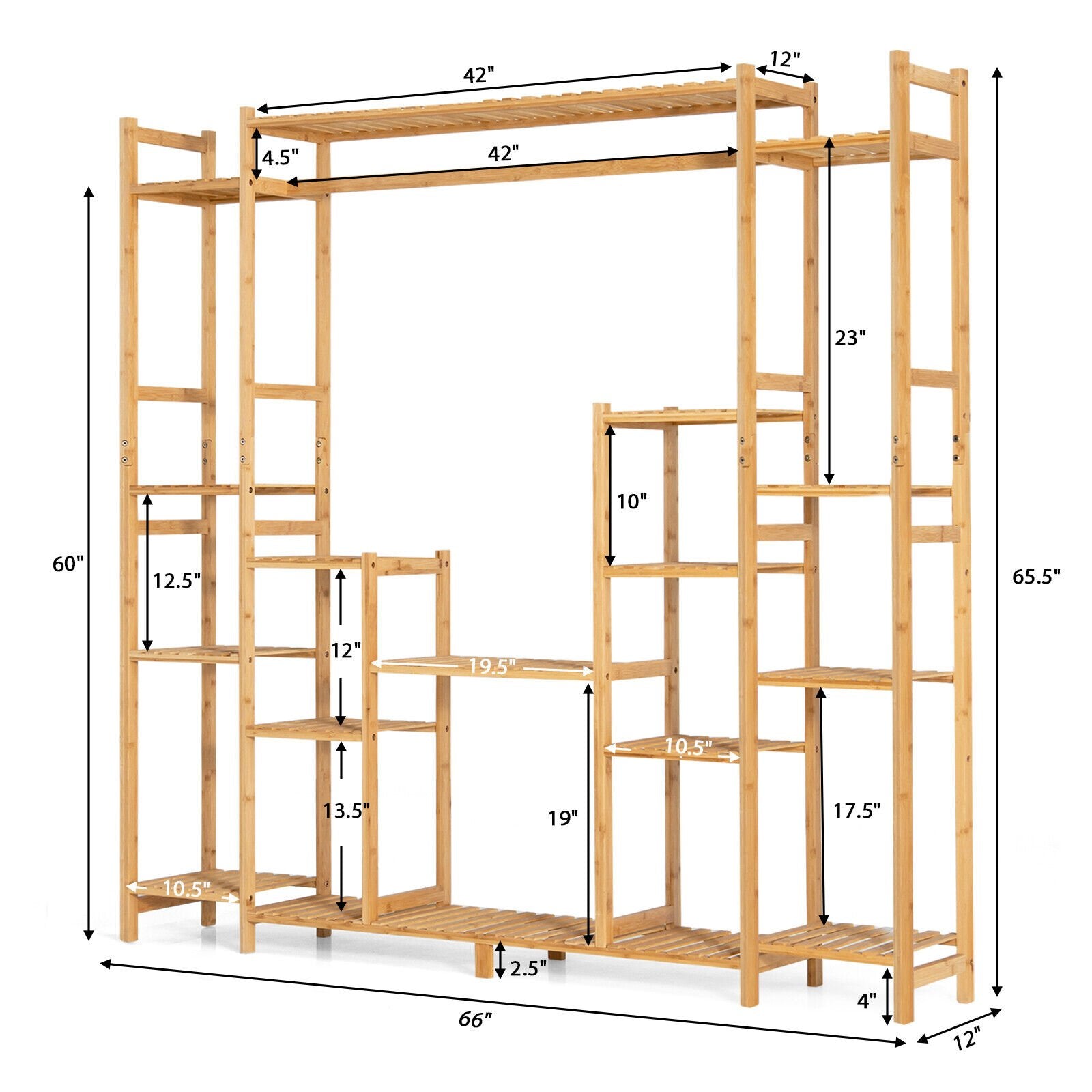 9-Tier Bamboo Plant Stand with Hanging Rack, Natural Plant Stands   at Gallery Canada