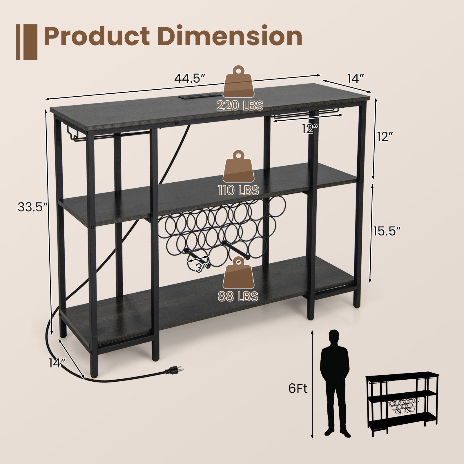 Industrial Wine Rack Wine Bar Cabinet with Storage Shelves, Gray Wine Racks   at Gallery Canada