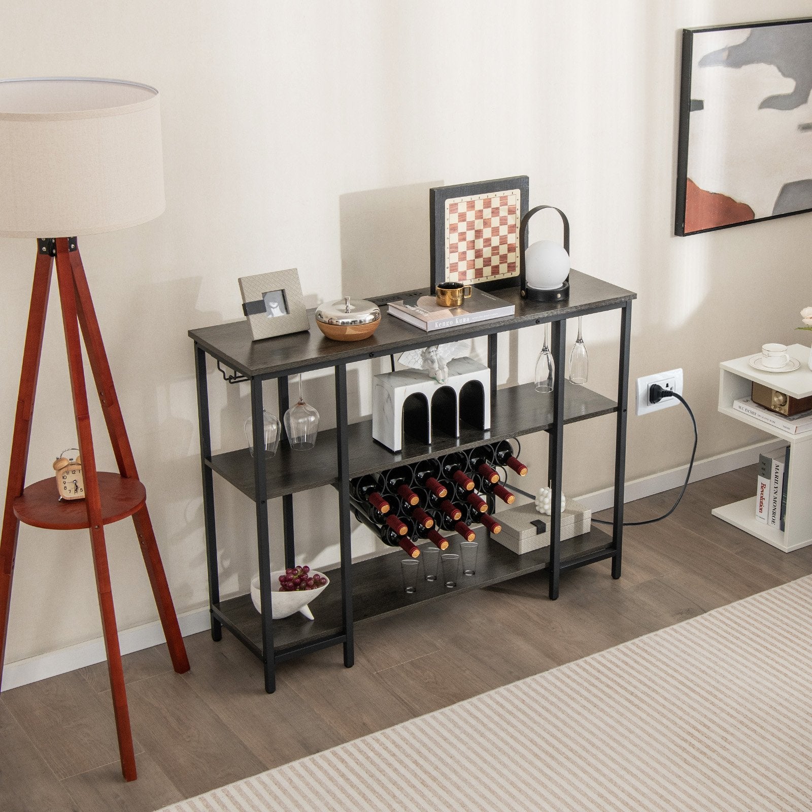 Industrial Wine Rack Wine Bar Cabinet with Storage Shelves, Gray Wine Racks   at Gallery Canada