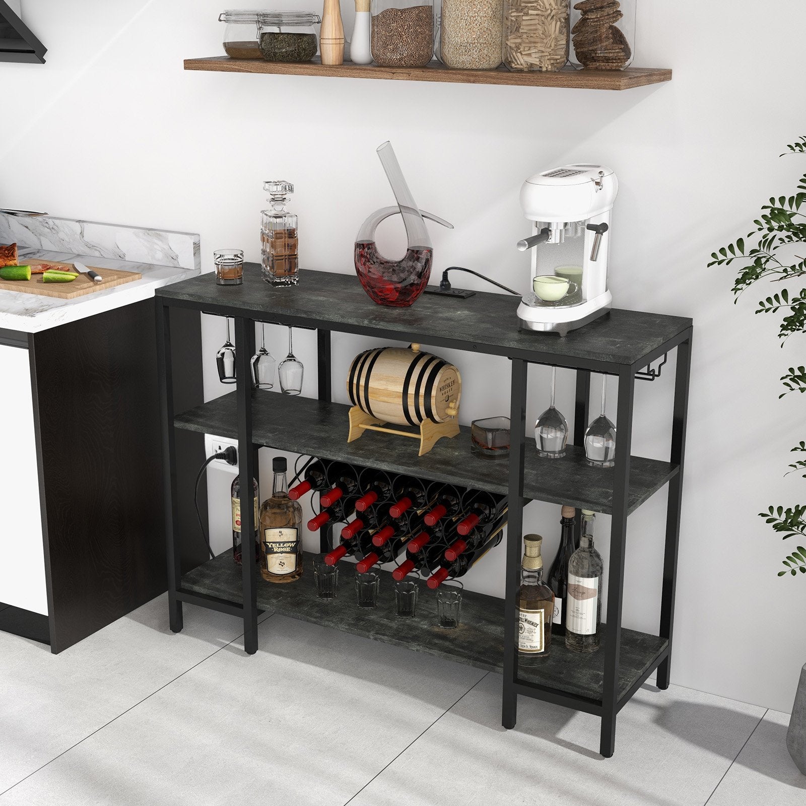 Industrial Wine Rack Wine Bar Cabinet with Storage Shelves, Gray Wine Racks   at Gallery Canada