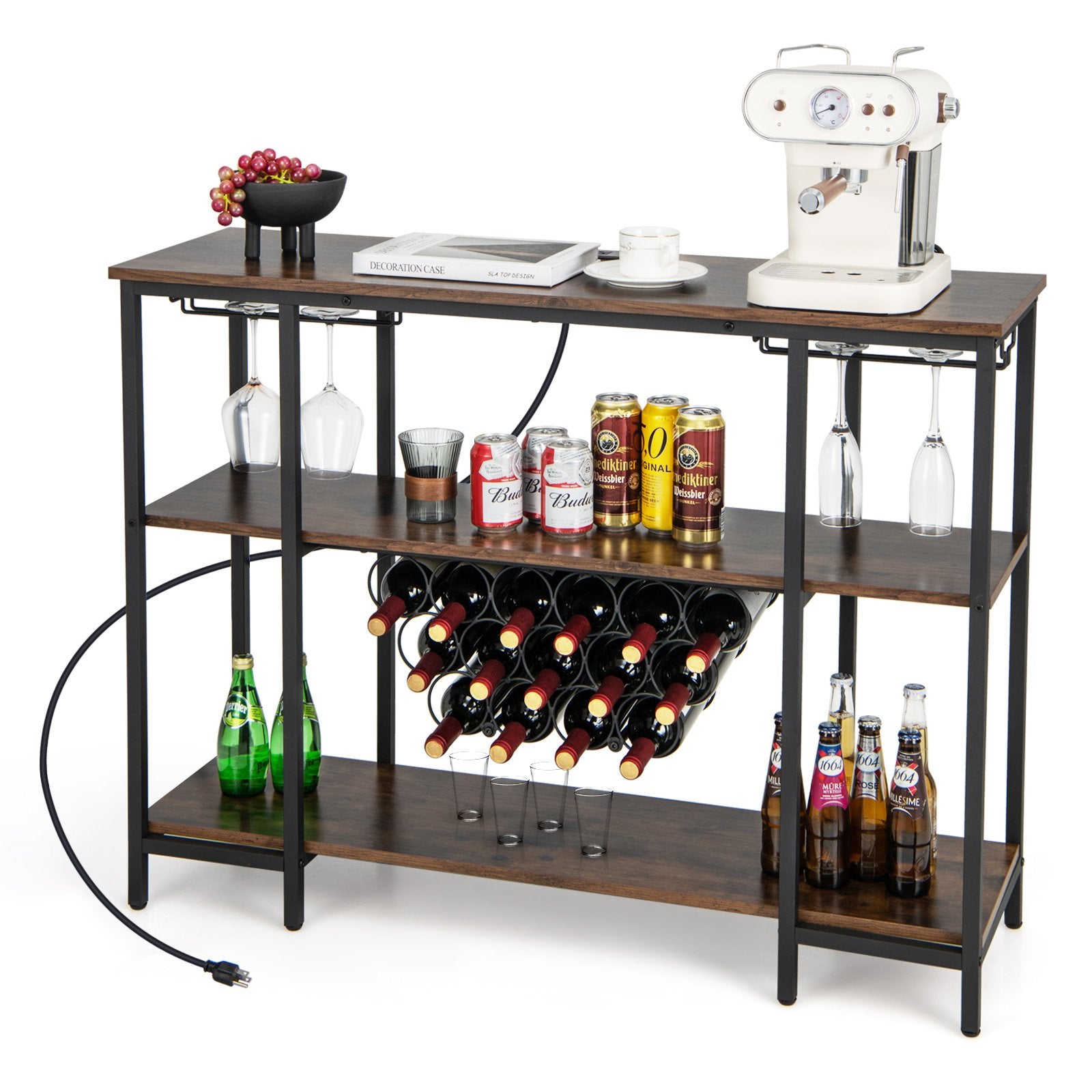 Industrial Wine Rack Wine Bar Cabinet with Storage Shelves, Brown Wine Racks   at Gallery Canada