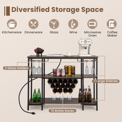 Industrial Wine Rack Wine Bar Cabinet with Storage Shelves, Brown Wine Racks   at Gallery Canada