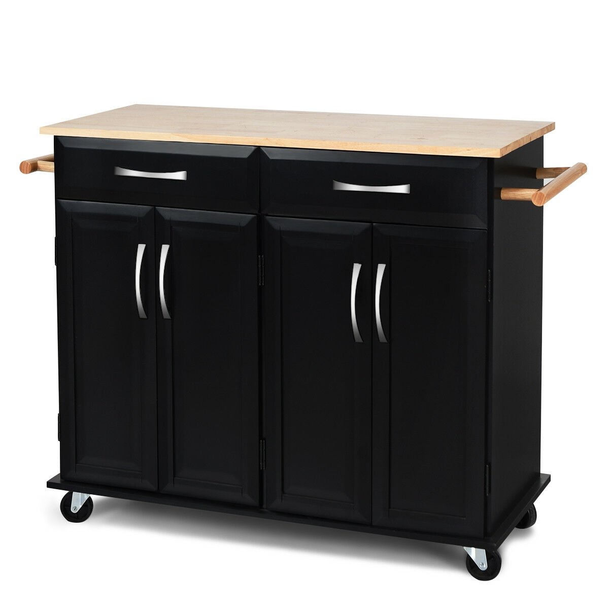 Wood Top Rolling Kitchen Trolley Island Cart Storage Cabinet, Black Kitchen Islands & Carts   at Gallery Canada