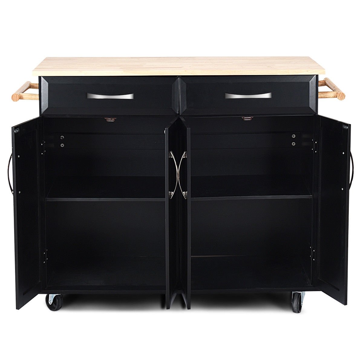 Wood Top Rolling Kitchen Trolley Island Cart Storage Cabinet, Black - Gallery Canada