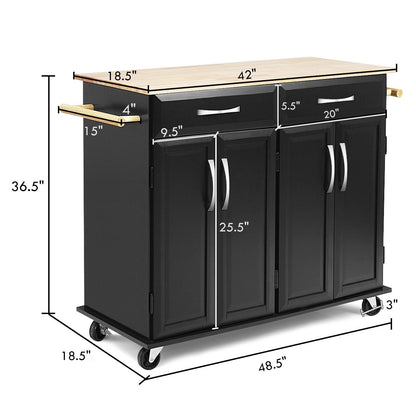 Wood Top Rolling Kitchen Trolley Island Cart Storage Cabinet, Black - Gallery Canada