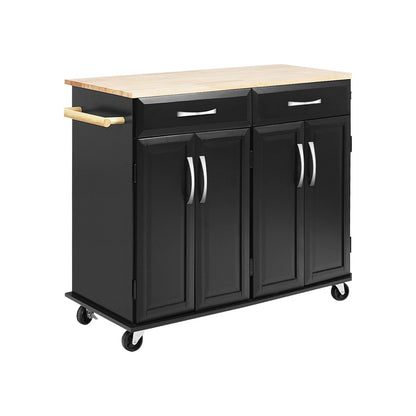 Wood Top Rolling Kitchen Trolley Island Cart Storage Cabinet, Black - Gallery Canada