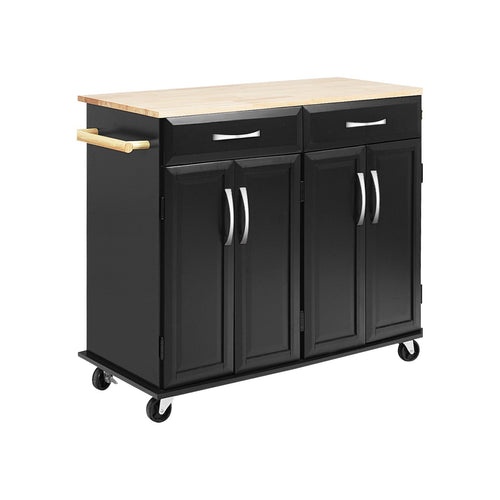 Wood Top Rolling Kitchen Trolley Island Cart Storage Cabinet, Black