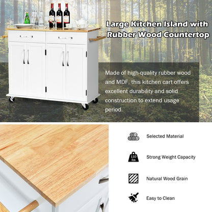 Wood Top Rolling Kitchen Trolley Island Cart Storage Cabinet, White Kitchen Islands & Carts   at Gallery Canada