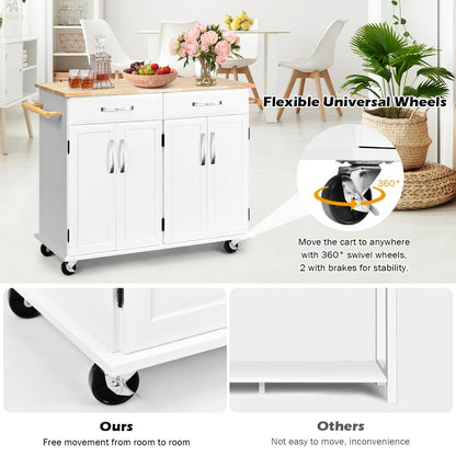 Wood Top Rolling Kitchen Trolley Island Cart Storage Cabinet, White Kitchen Islands & Carts   at Gallery Canada