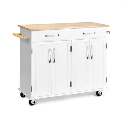 Wood Top Rolling Kitchen Trolley Island Cart Storage Cabinet, White Kitchen Islands & Carts   at Gallery Canada