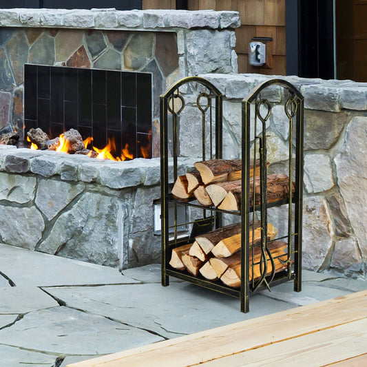 Fireplace Log Rack with 4 Pieces Fireplace Tools, Bronze Log Storage   at Gallery Canada