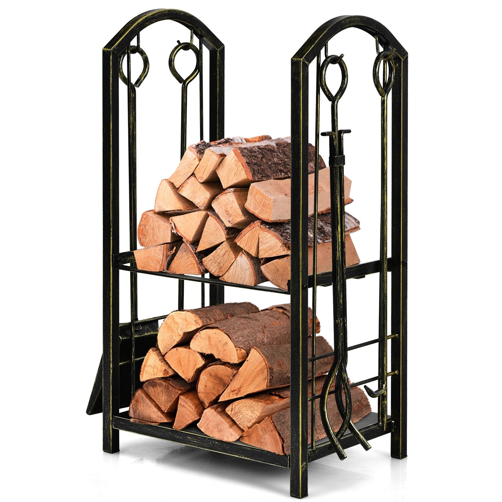 Fireplace Log Rack with 4 Pieces Fireplace Tools, Bronze Log Storage   at Gallery Canada
