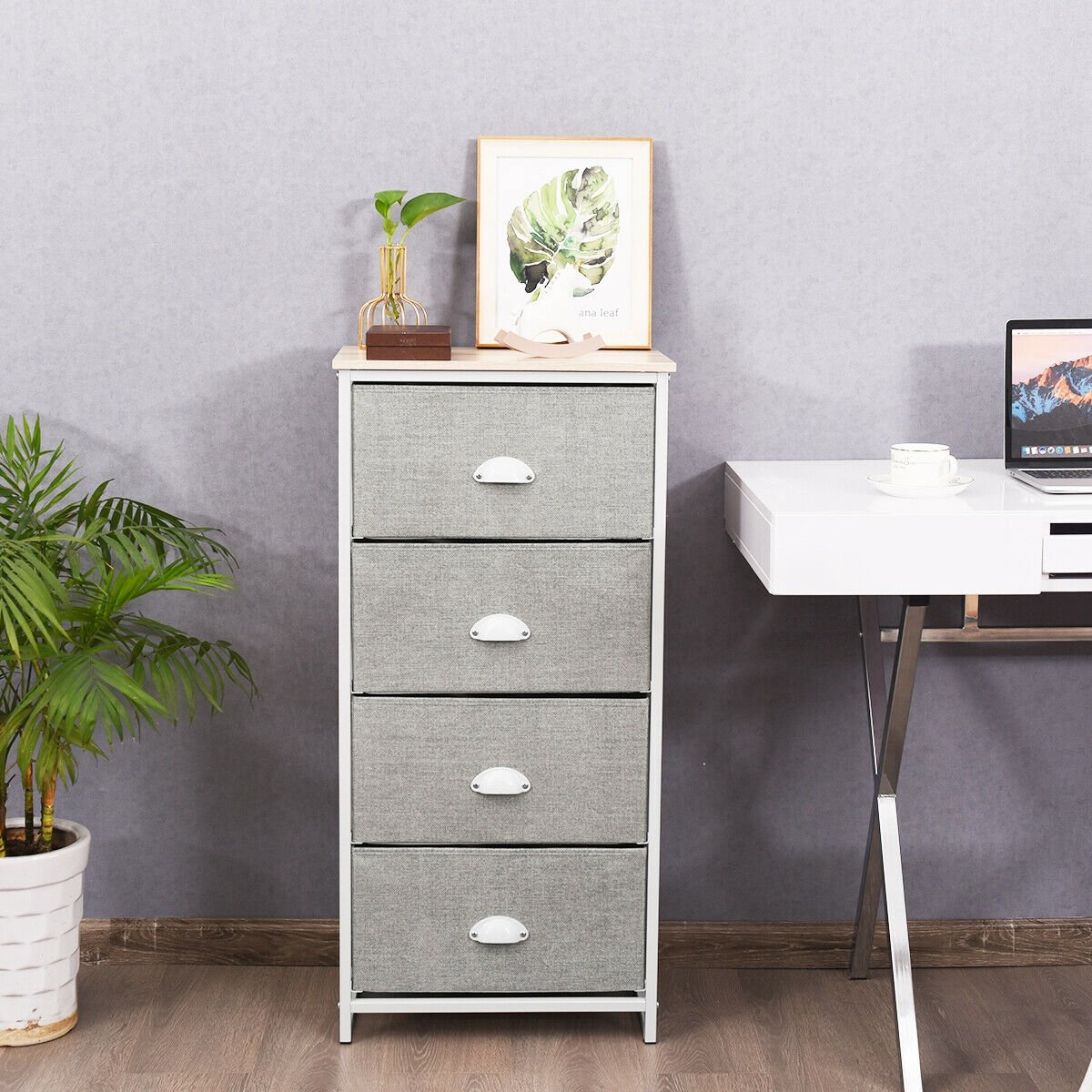 Chest Storage Tower Side Table Display Storage with 4 Drawers, Gray Dressers & Chests   at Gallery Canada