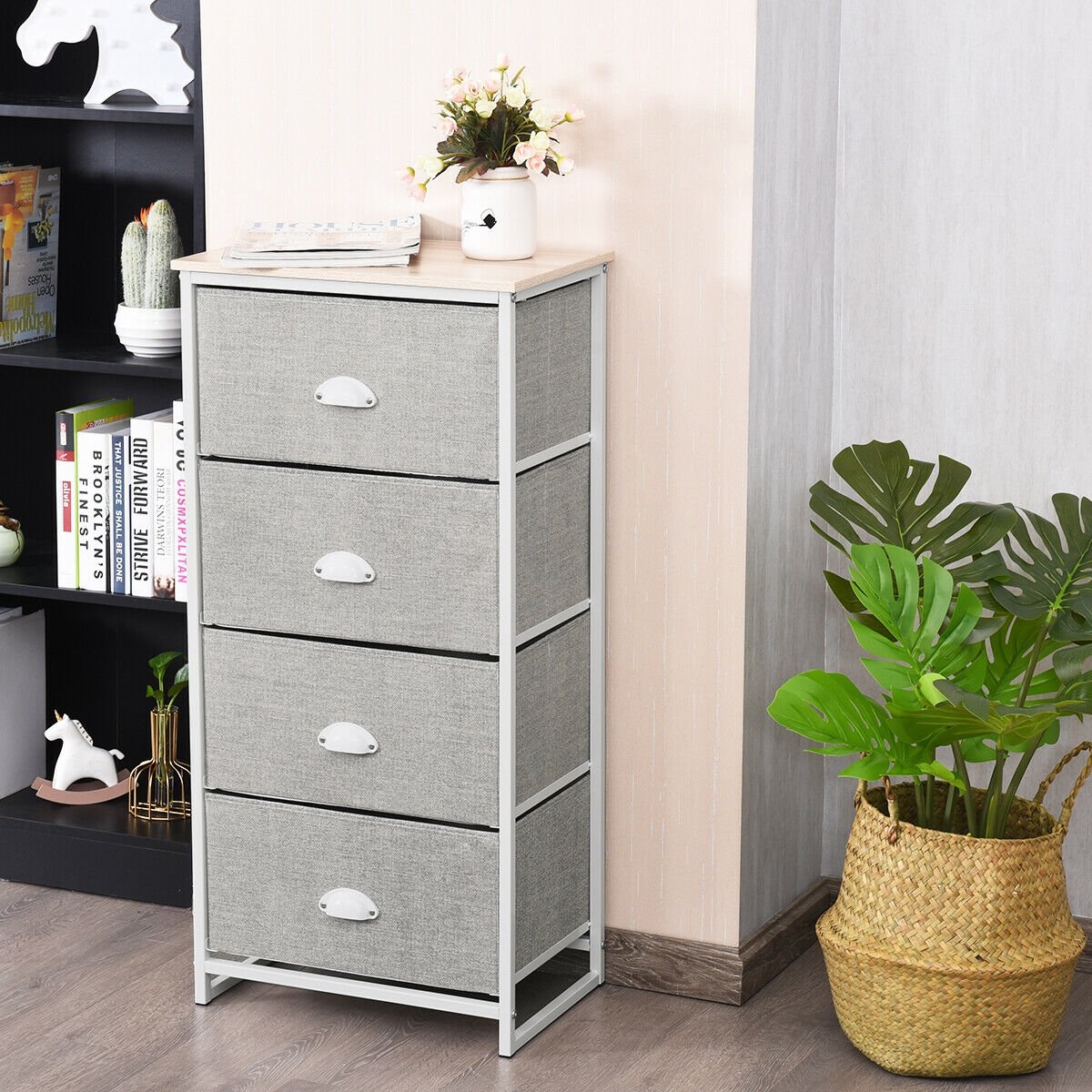 Chest Storage Tower Side Table Display Storage with 4 Drawers, Gray Dressers & Chests   at Gallery Canada