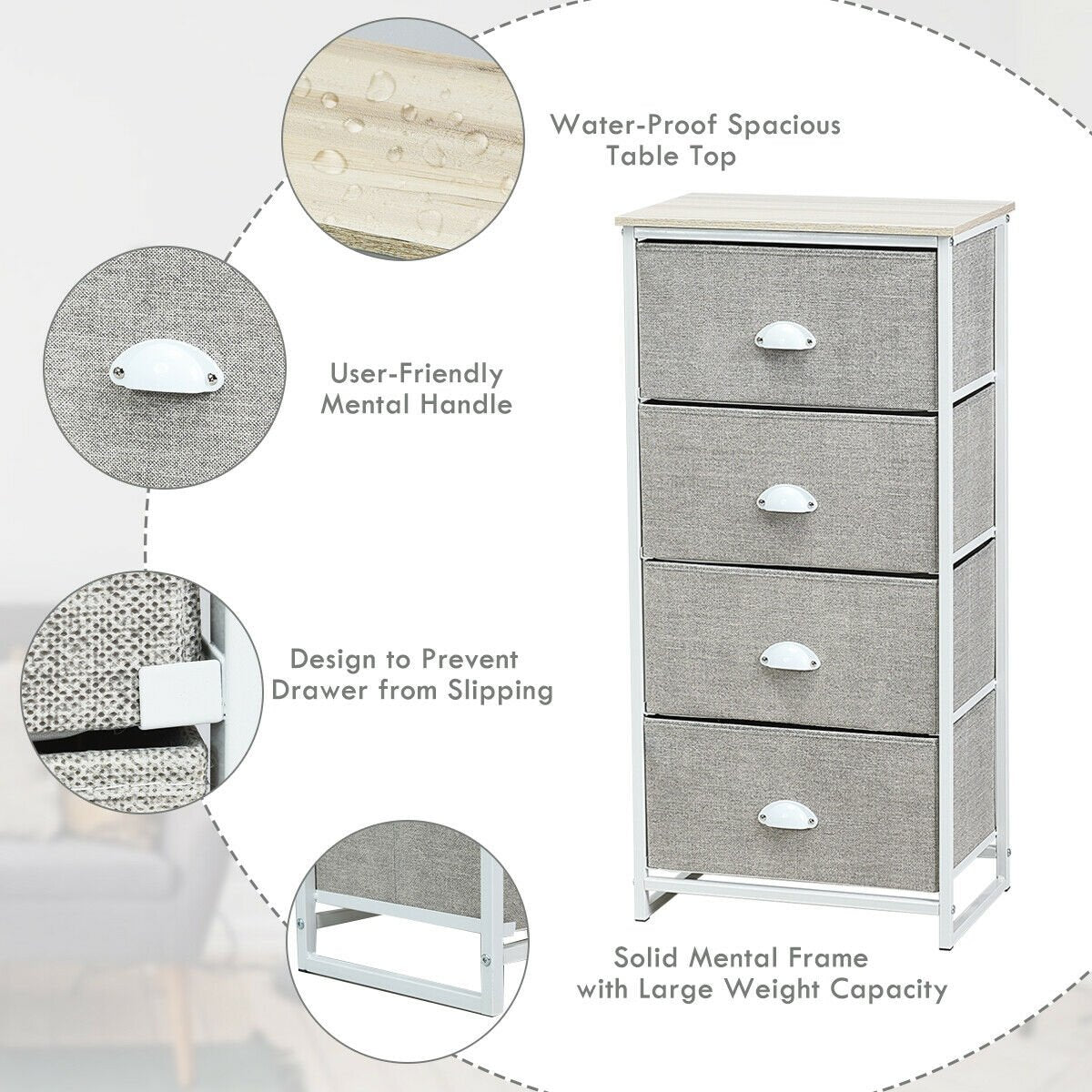 Chest Storage Tower Side Table Display Storage with 4 Drawers, Gray Dressers & Chests   at Gallery Canada