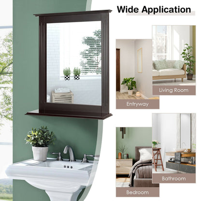 Wall-Mounted Multipurpose Vanity Mirror with Shelf, Brown Wall Mirrors   at Gallery Canada