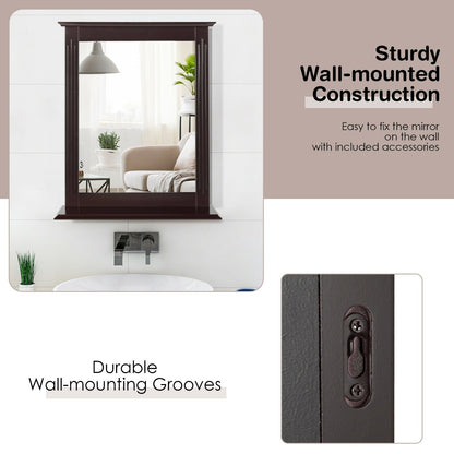 Wall-Mounted Multipurpose Vanity Mirror with Shelf, Brown - Gallery Canada