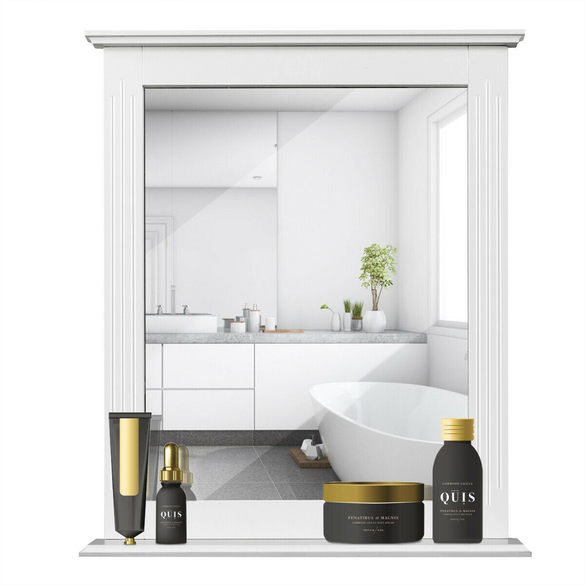 Wall-Mounted Multipurpose Vanity Mirror with Shelf, White Wall Mirrors at Gallery Canada