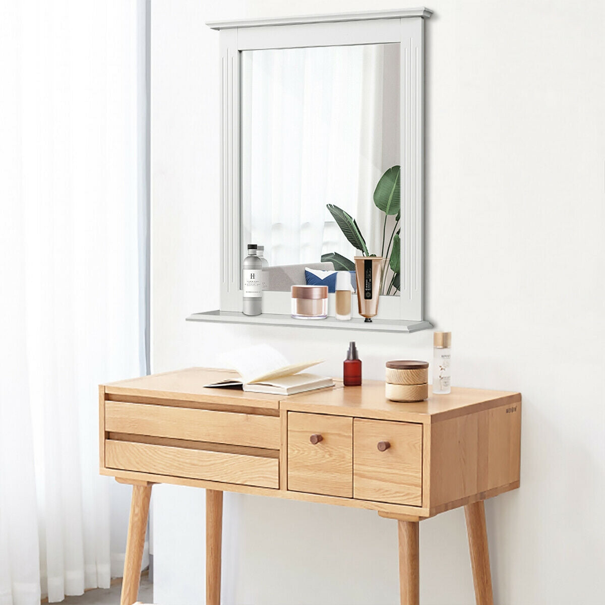 Wall-Mounted Multipurpose Vanity Mirror with Shelf, White Wall Mirrors at Gallery Canada