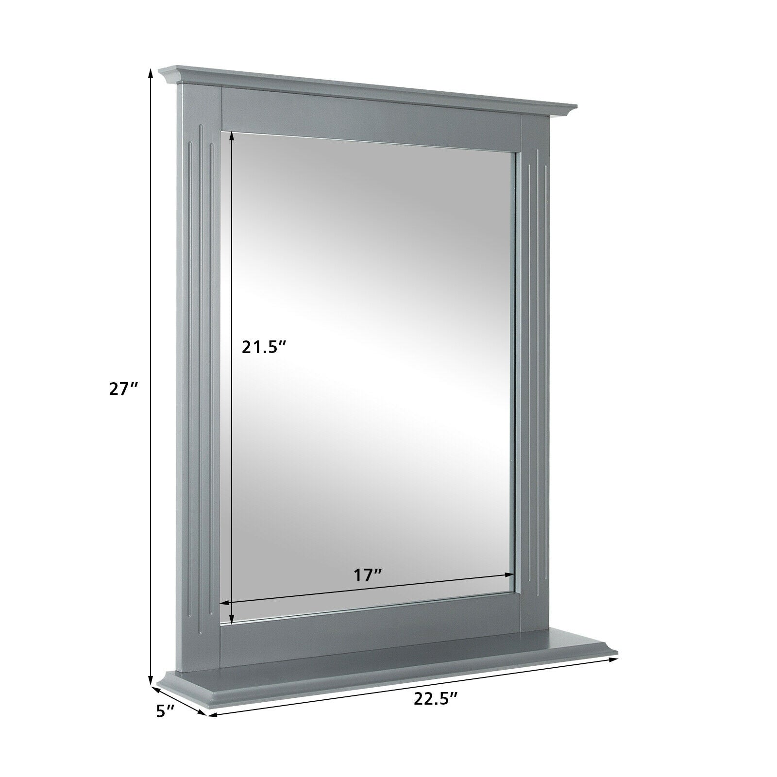 Wall-Mounted Multipurpose Vanity Mirror with Shelf, Gray Wall Mirrors at Gallery Canada