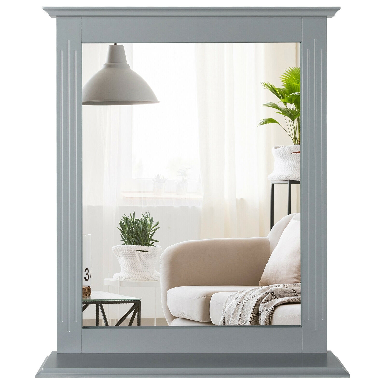 Wall-Mounted Multipurpose Vanity Mirror with Shelf, Gray Wall Mirrors at Gallery Canada
