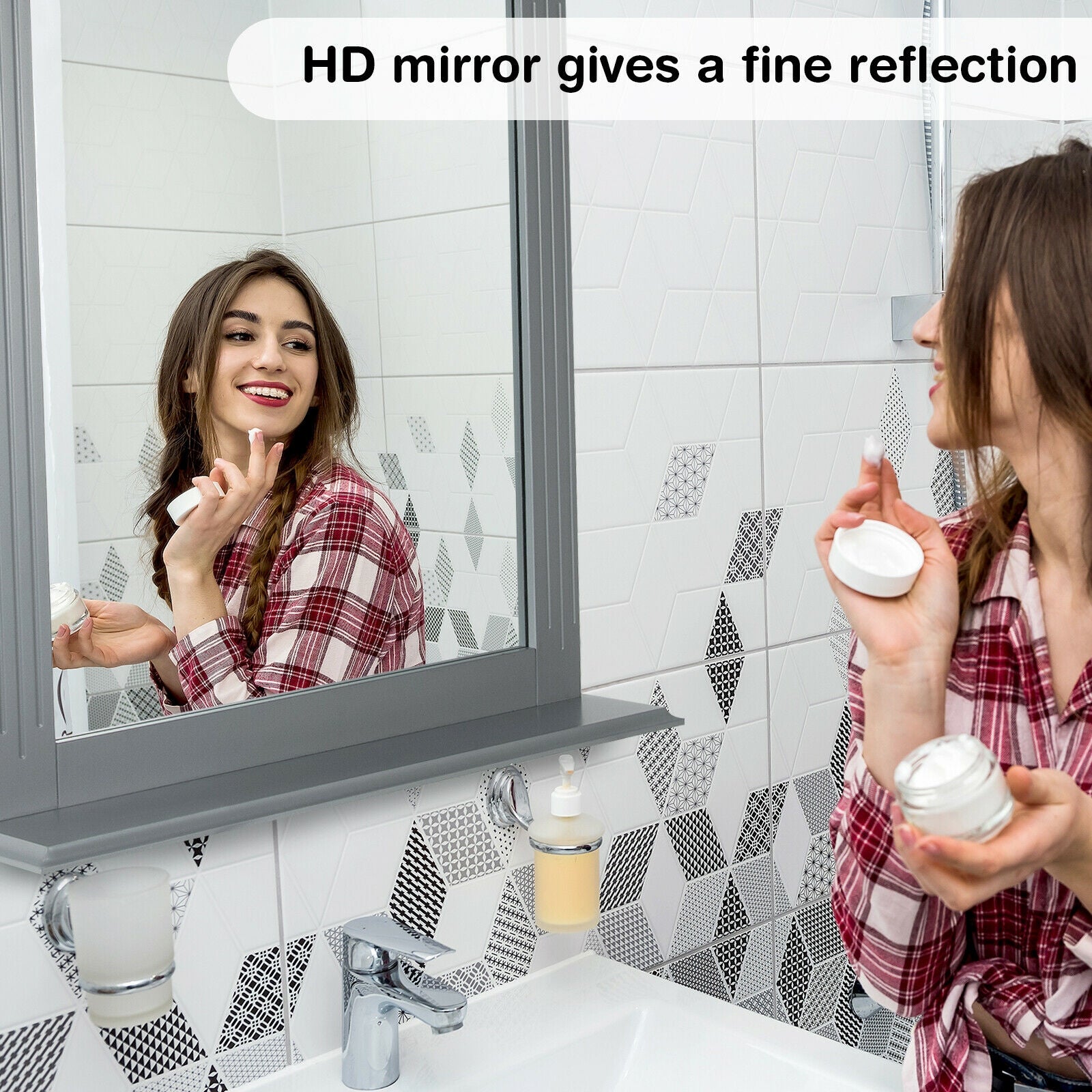 Wall-Mounted Multipurpose Vanity Mirror with Shelf, Gray Wall Mirrors at Gallery Canada