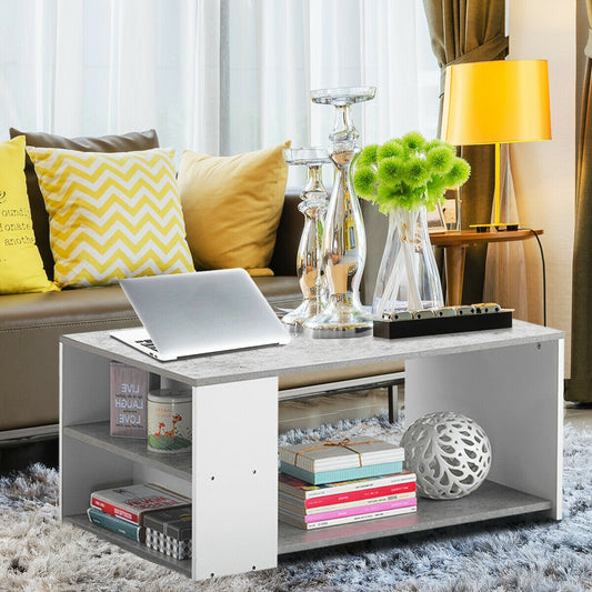 Coffee Table Sofa Side Table with Storage Shelves, Gray Coffee Tables Gray at Gallery Canada