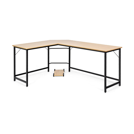 L Shaped Corner Computer Desk Laptop Gaming Table Workstation, Natural - Gallery Canada