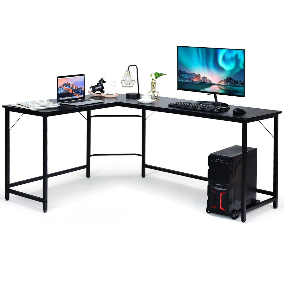 L Shaped Corner Computer Desk Laptop Gaming Table Workstation, Black L-Shaped Desks   at Gallery Canada