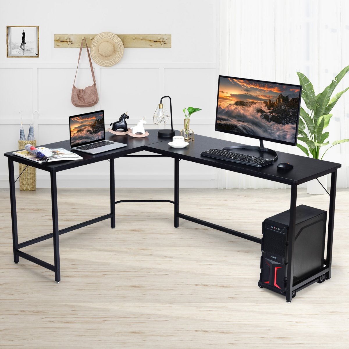 L Shaped Corner Computer Desk Laptop Gaming Table Workstation, Black L-Shaped Desks   at Gallery Canada