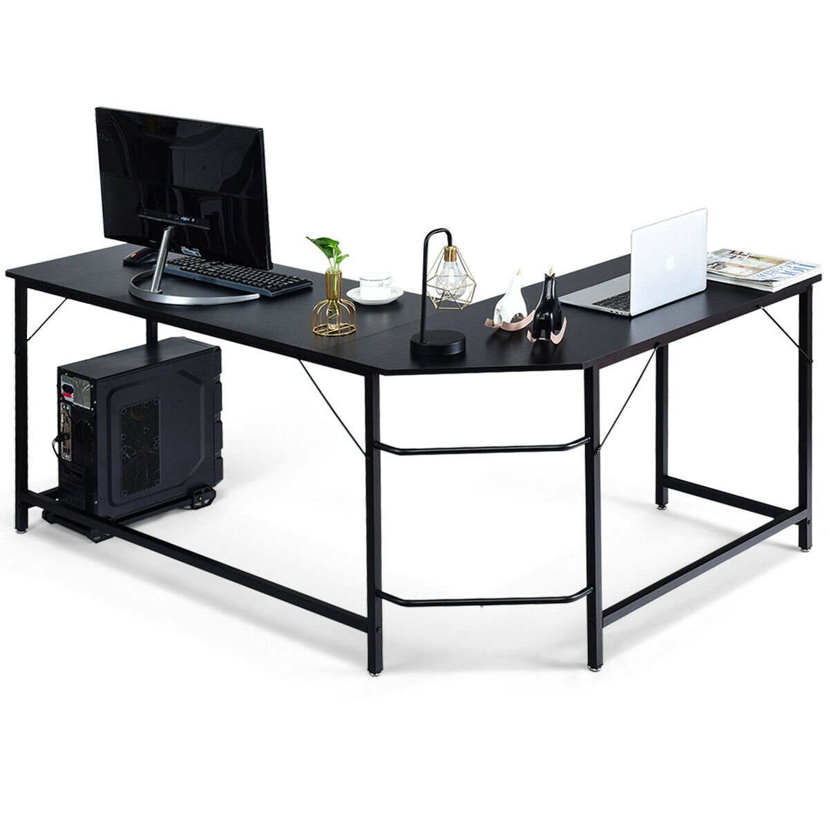 L Shaped Corner Computer Desk Laptop Gaming Table Workstation, Black L-Shaped Desks   at Gallery Canada