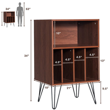 Freestanding Record Player Stand Record Storage Cabinet with Metal Legs, Brown - Gallery Canada