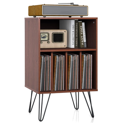 Freestanding Record Player Stand Record Storage Cabinet with Metal Legs, Brown - Gallery Canada