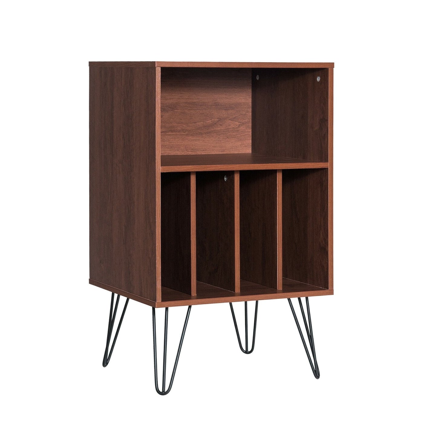 Freestanding Record Player Stand Record Storage Cabinet with Metal Legs, Brown - Gallery Canada