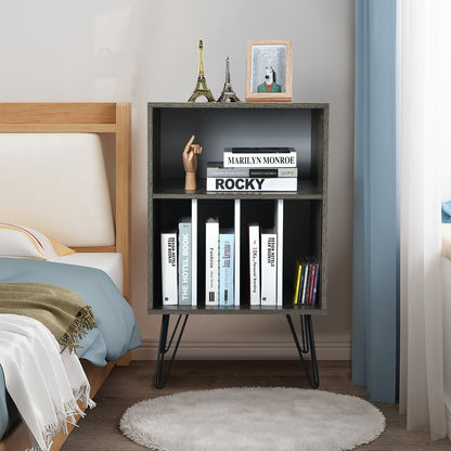 Freestanding Record Player Stand Record Storage Cabinet with Metal Legs, Gray File Cabinets   at Gallery Canada