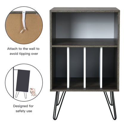 Freestanding Record Player Stand Record Storage Cabinet with Metal Legs, Gray File Cabinets   at Gallery Canada