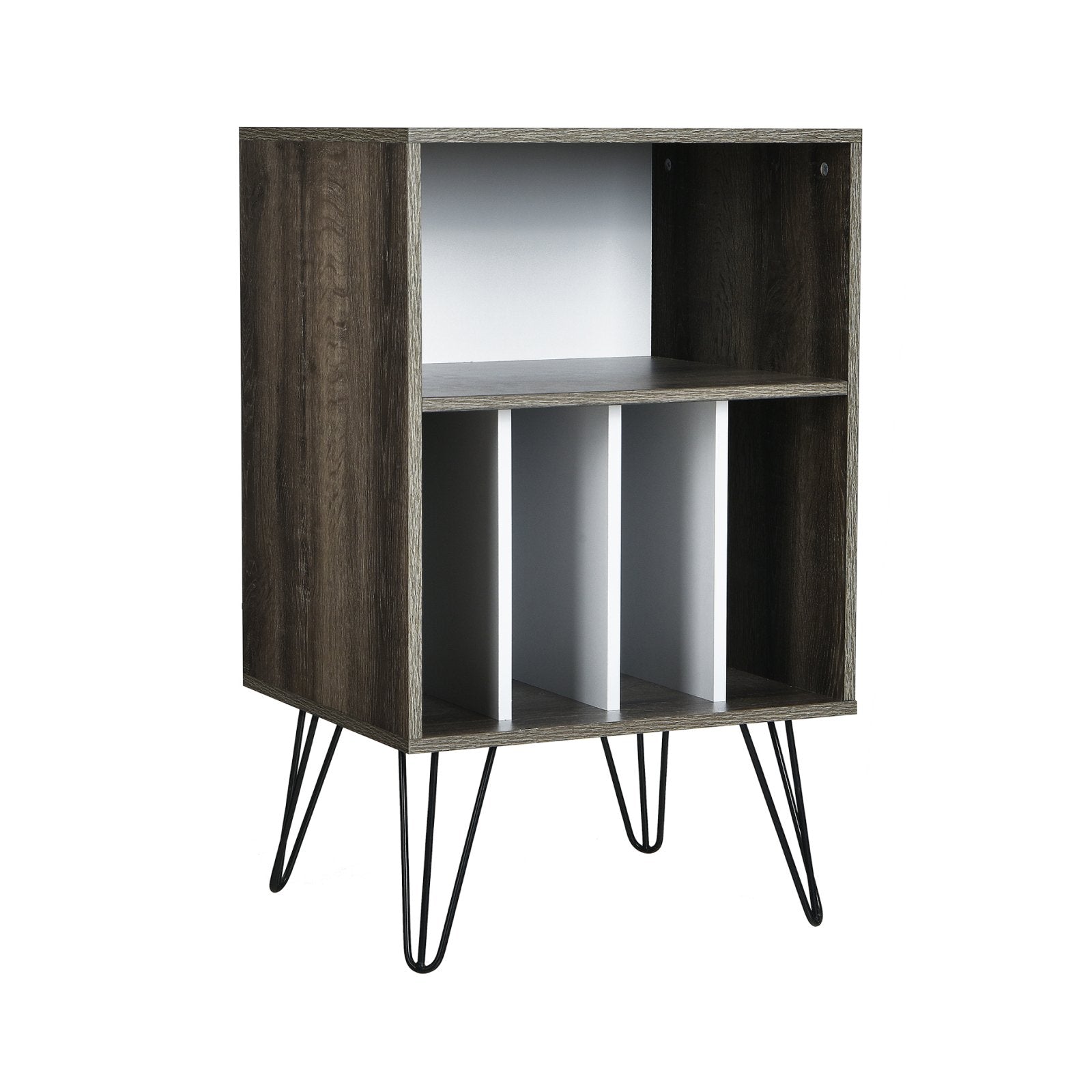 Freestanding Record Player Stand Record Storage Cabinet with Metal Legs, Gray File Cabinets   at Gallery Canada