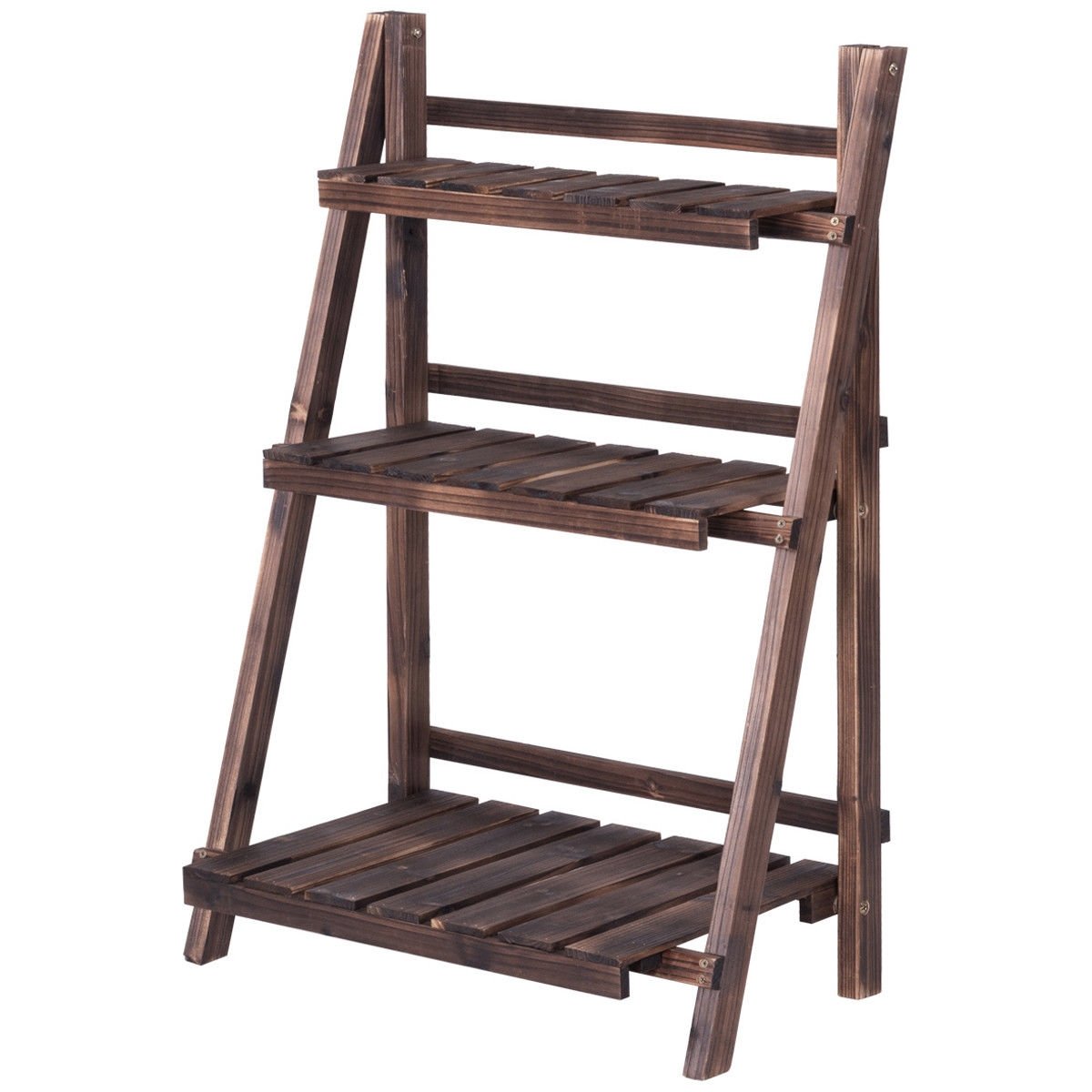 3 Tier Outdoor Wood Design Folding Display Flower Stand, Brown Plant Stands   at Gallery Canada