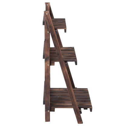 3 Tier Outdoor Wood Design Folding Display Flower Stand, Brown Plant Stands   at Gallery Canada