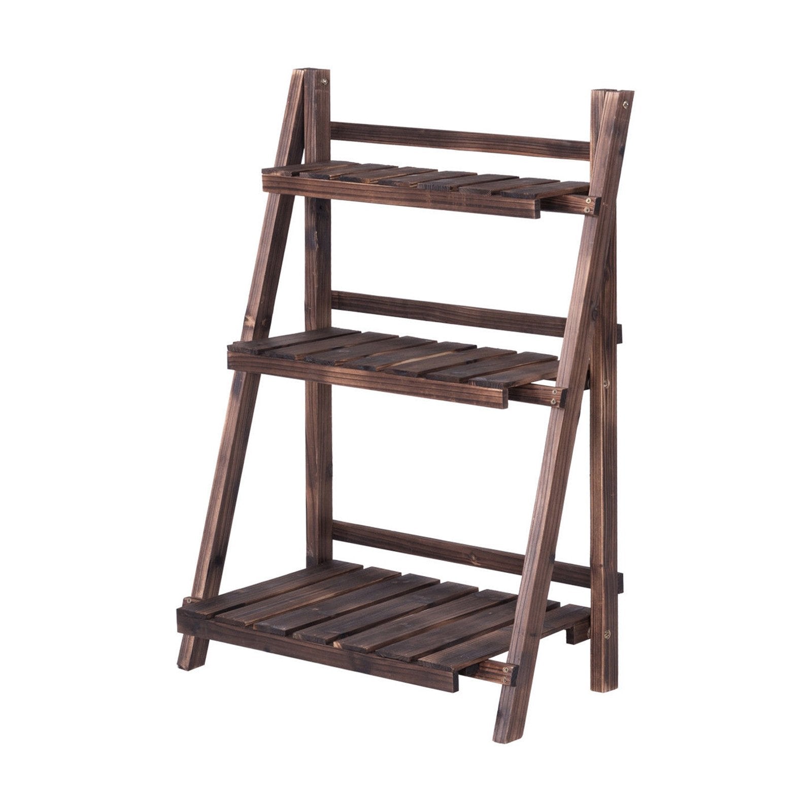 3 Tier Outdoor Wood Design Folding Display Flower Stand, Brown Plant Stands   at Gallery Canada