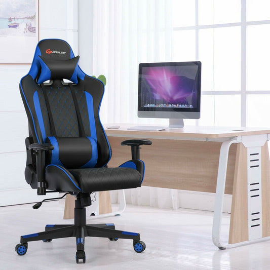 Massage Gaming Chair with Lumbar Support and Headrest, Blue Gaming Chairs   at Gallery Canada