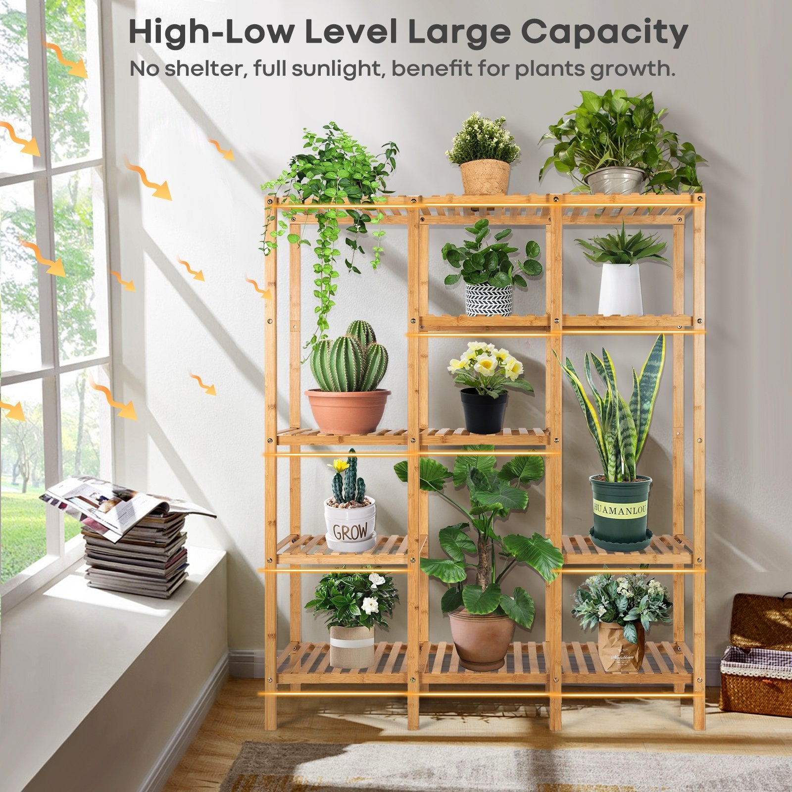 Multifunctional Bamboo Shelf Storage Organizer Rack, Natural Plant Stands   at Gallery Canada