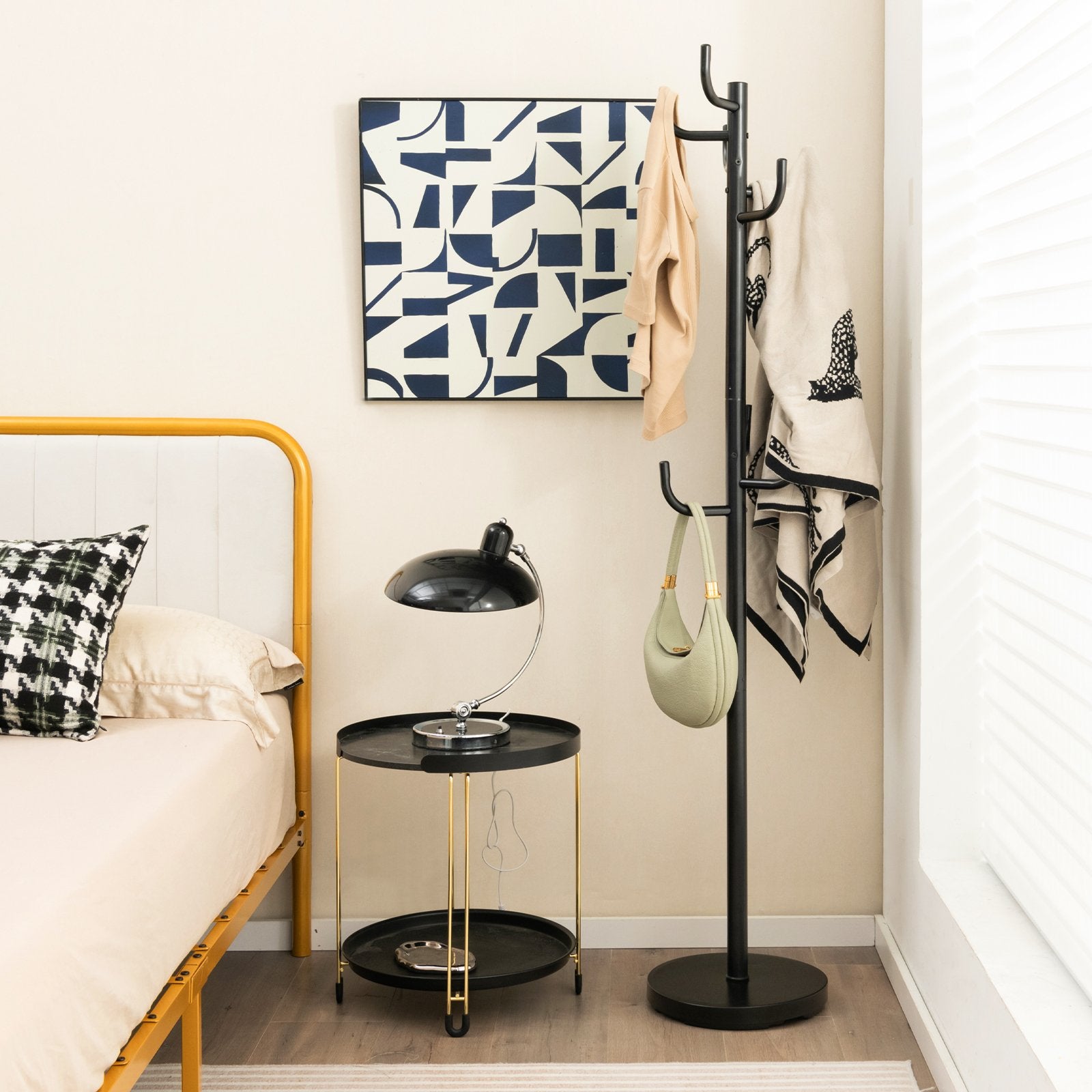 Metal Coat Rack Stand with 8 Sturdy Hooks and Metal Base, Black Coat Racks & Hall Trees   at Gallery Canada