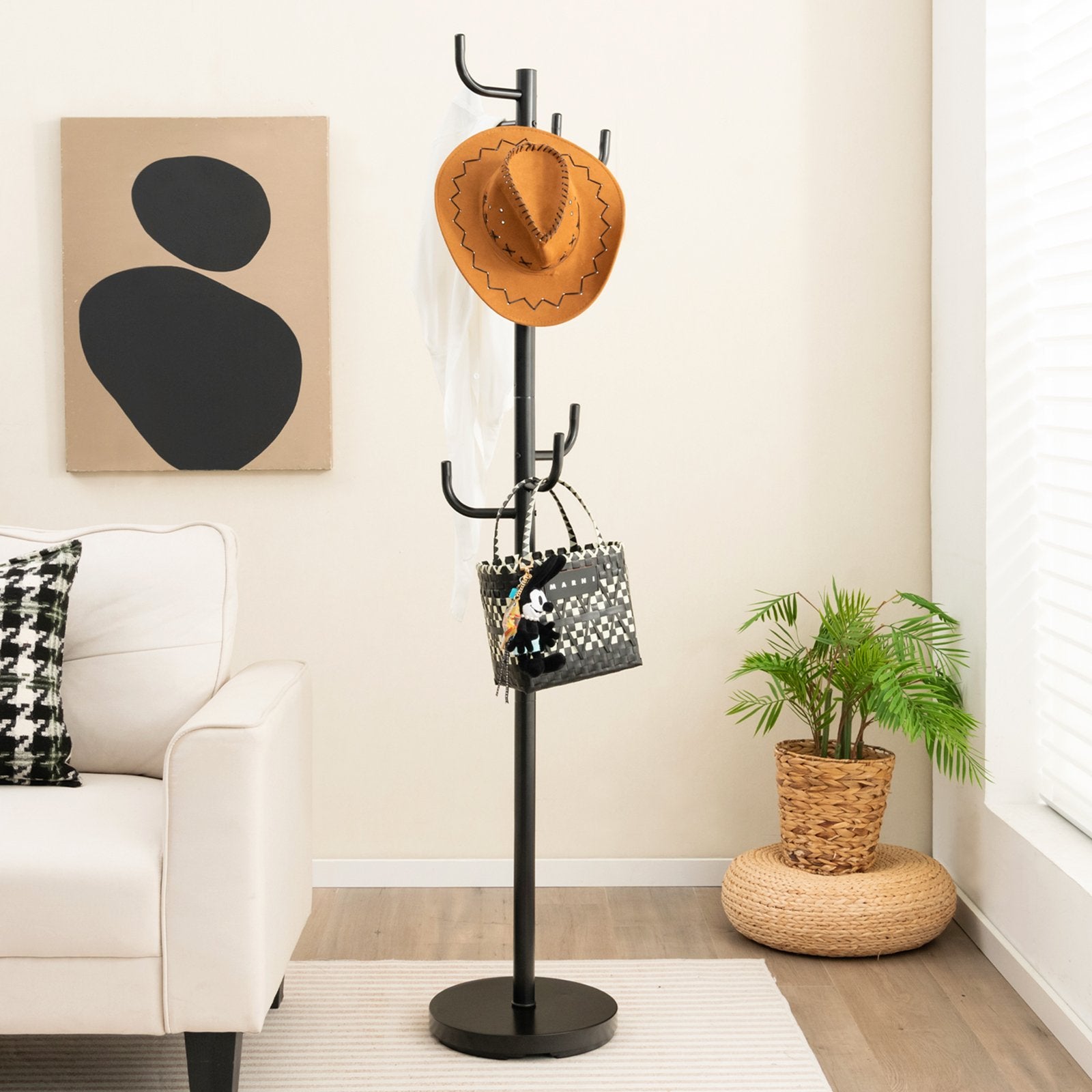 Metal Coat Rack Stand with 8 Sturdy Hooks and Metal Base, Black Coat Racks & Hall Trees   at Gallery Canada