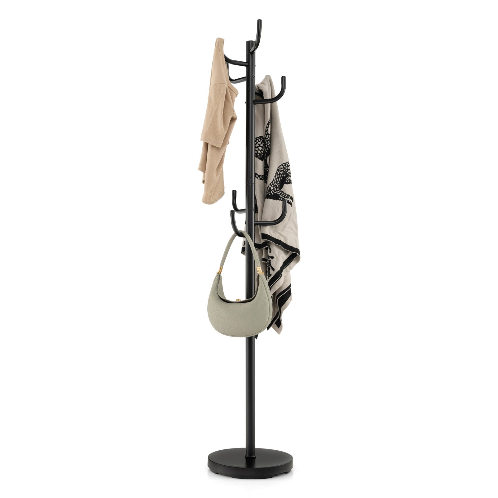 Metal Coat Rack Stand with 8 Sturdy Hooks and Metal Base, Black Coat Racks & Hall Trees   at Gallery Canada