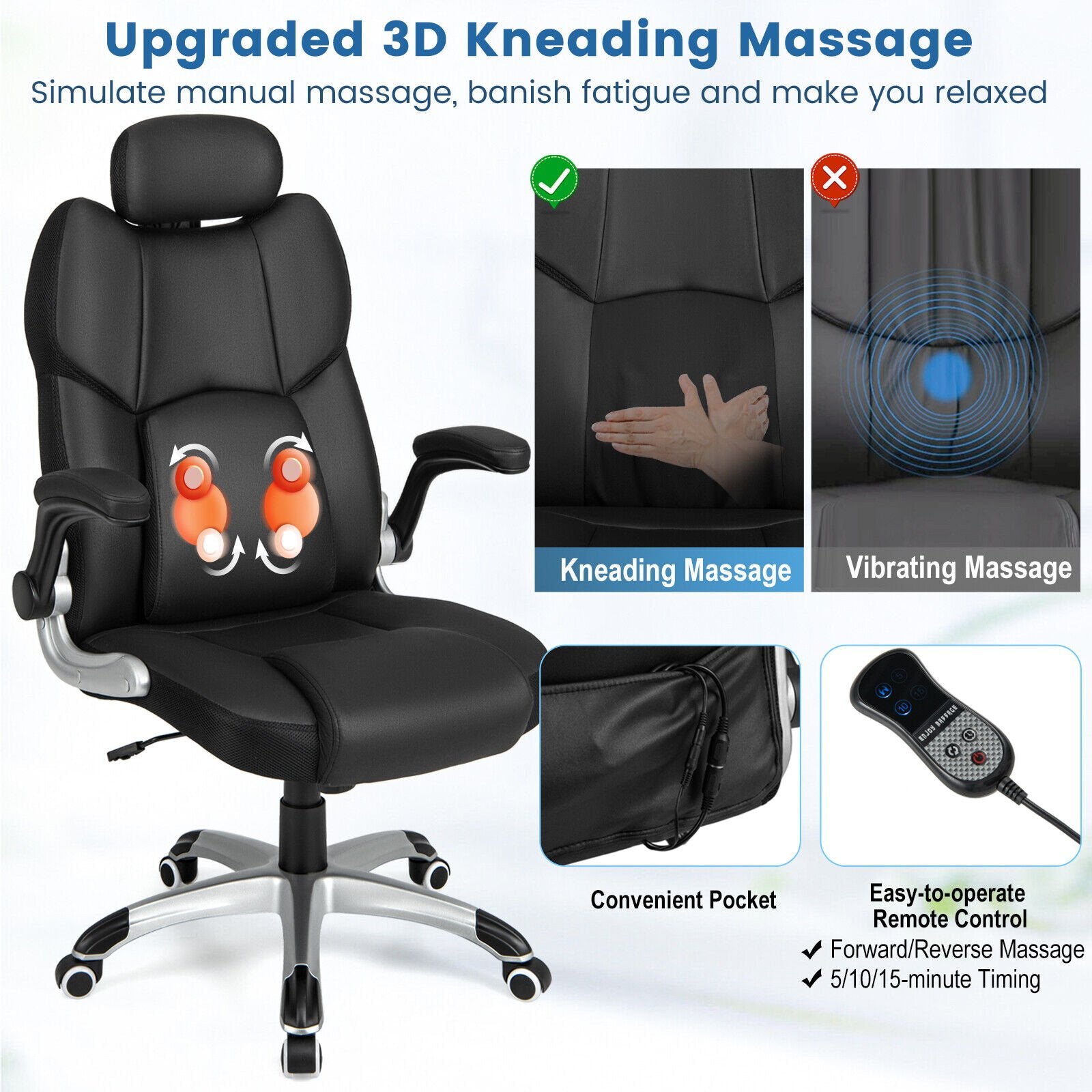 Kneading Massage Office Chair with Adjustable Headrest, Black Executive Chairs   at Gallery Canada